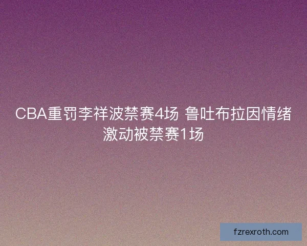 CBA重罚李祥波禁赛4场 鲁吐布拉因情绪激动被禁赛1场